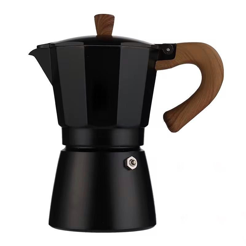 Black Moka Pot 300 ml with Wood Handle